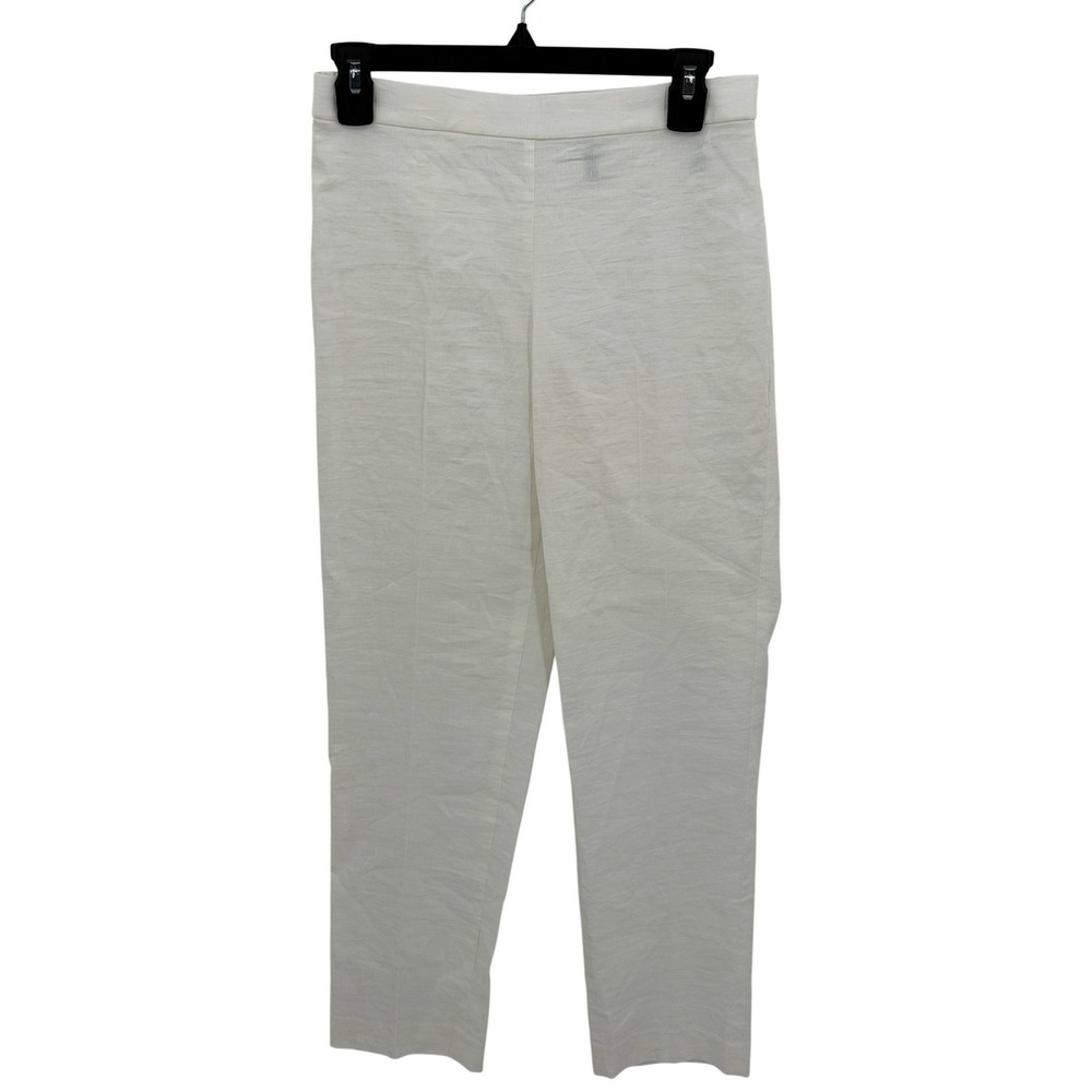 Theory Pants Womens 2 Ivory Basic Pull On Cropped Linen Blend Sheer Stretch